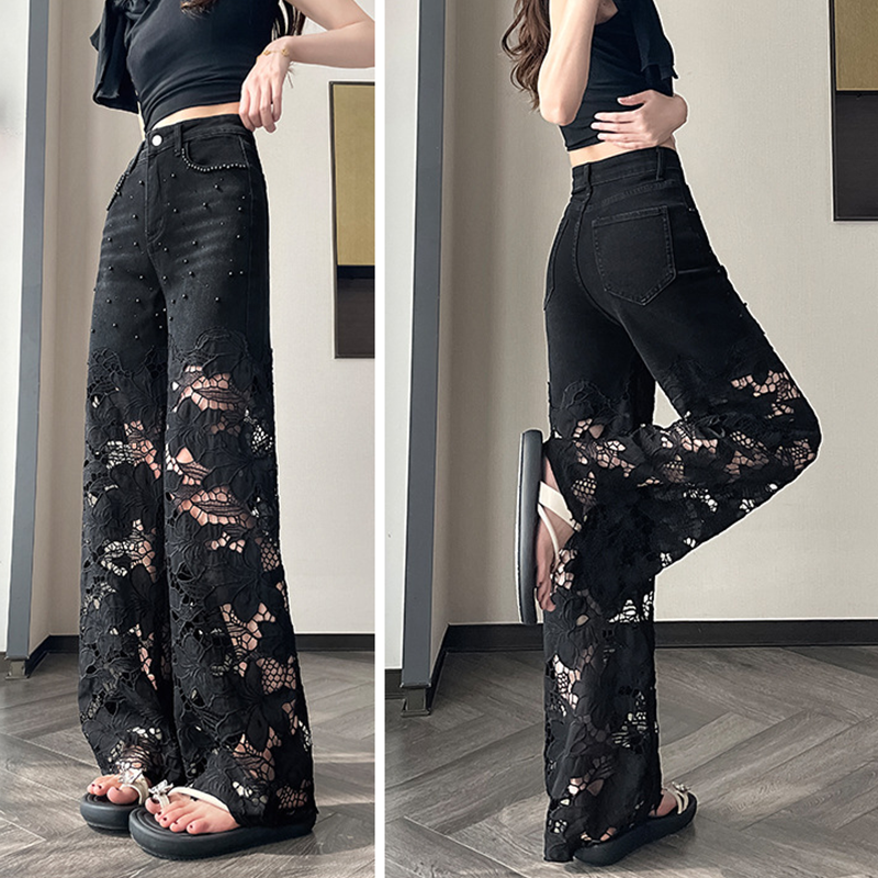 💜 LAATSTE DAG ACTIE - 60% KORTING 💜 Damesbroek met opvallende strass-steentjesprint en open details