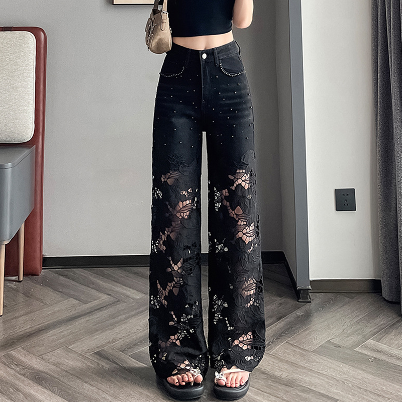 💜 LAATSTE DAG ACTIE - 60% KORTING 💜 Damesbroek met opvallende strass-steentjesprint en open details