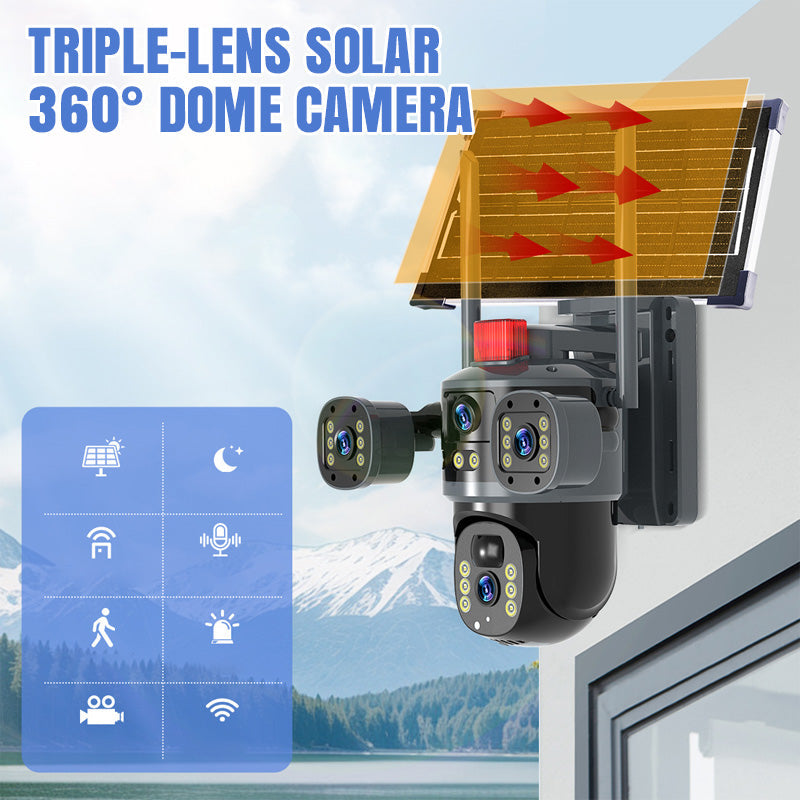 💥2025 Nieuwe Hot Sale🎥 Triple-Lens Solar 360° Dome Camera🚀Gratis verzending