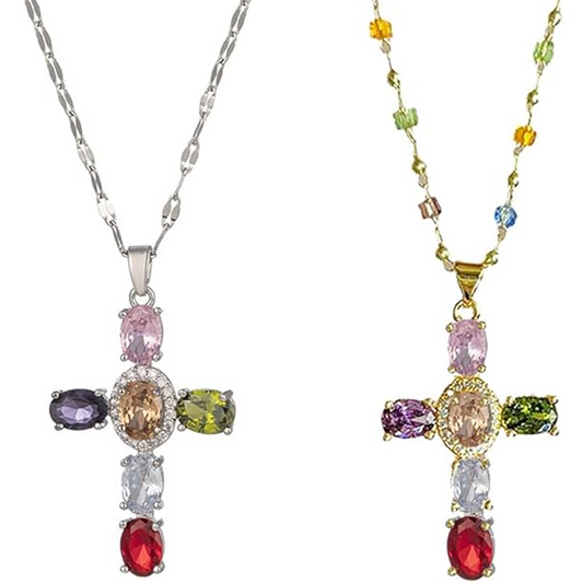 📿Laatste kans💎Kleurrijke Kruis Hanger Kettingen met Strasssteentjes