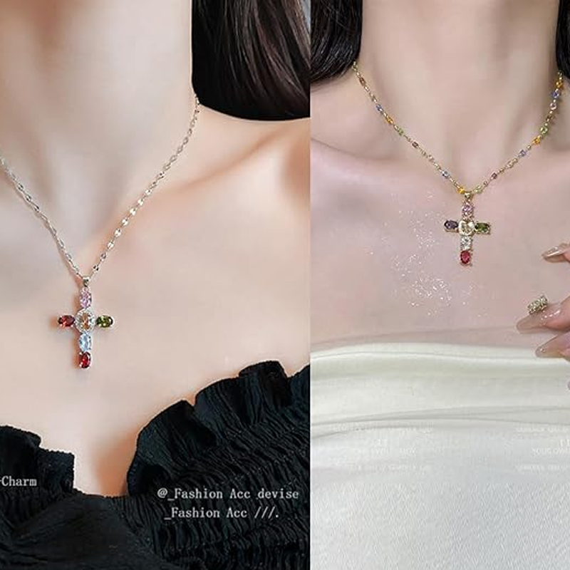 📿Laatste kans💎Kleurrijke Kruis Hanger Kettingen met Strasssteentjes