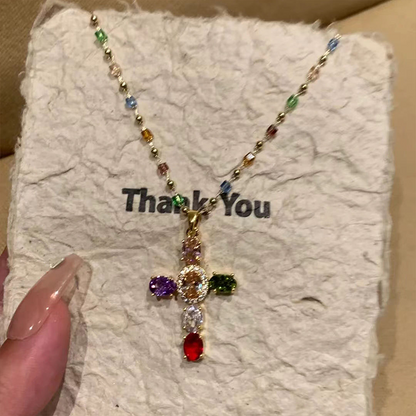 📿Laatste kans💎Kleurrijke Kruis Hanger Kettingen met Strasssteentjes