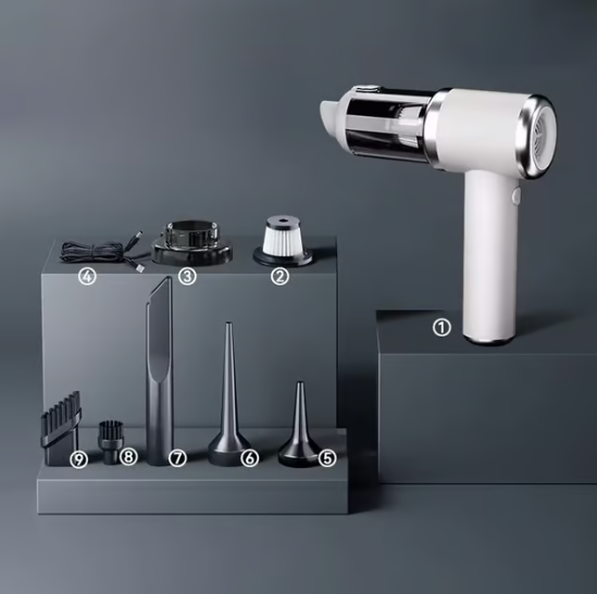 💨 Draagbare stofzuiger | Zuig- en blaasfunctie · Lange batterijduur · Slank en draagbaar · Compleet met accessoires