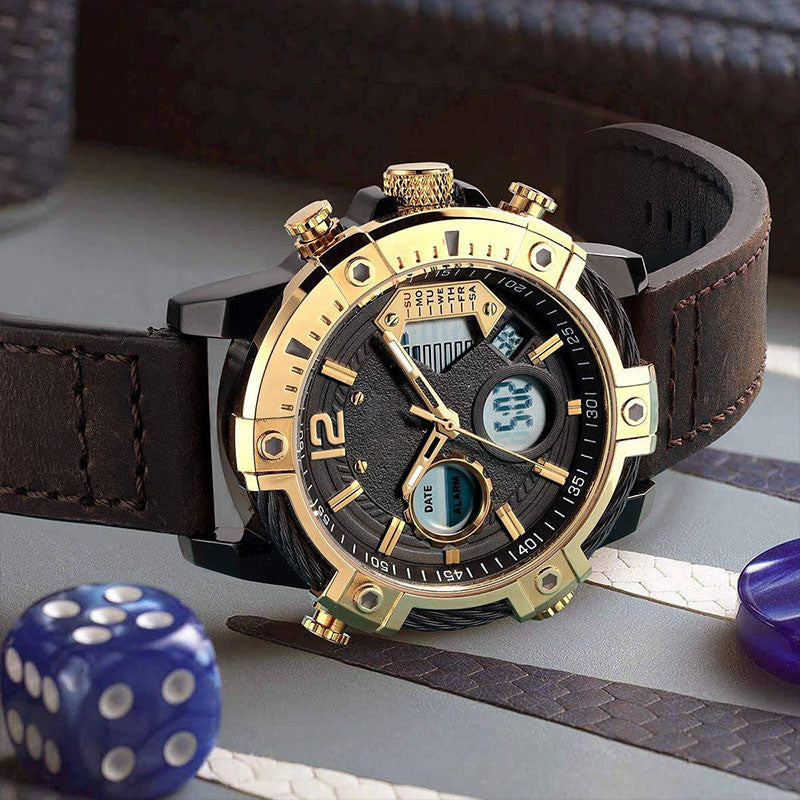 ⌚Multifunctioneel 3ATM waterdicht heren quartz sporthorloge met dubbel display