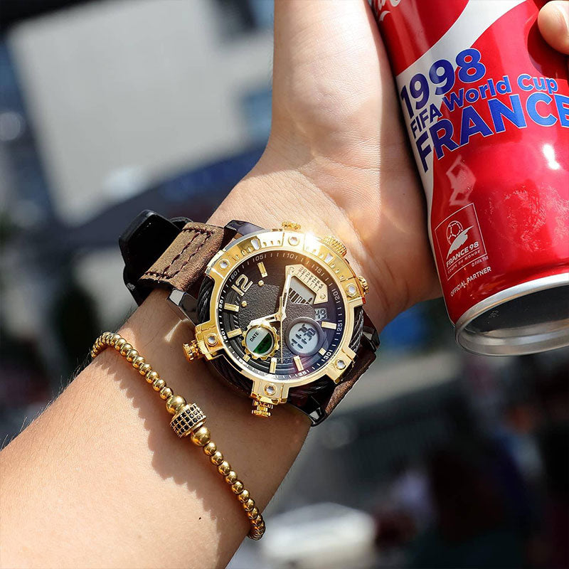 ⌚Multifunctioneel 3ATM waterdicht heren quartz sporthorloge met dubbel display