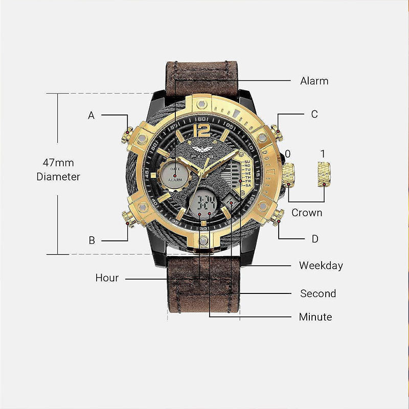 ⌚Multifunctioneel 3ATM waterdicht heren quartz sporthorloge met dubbel display