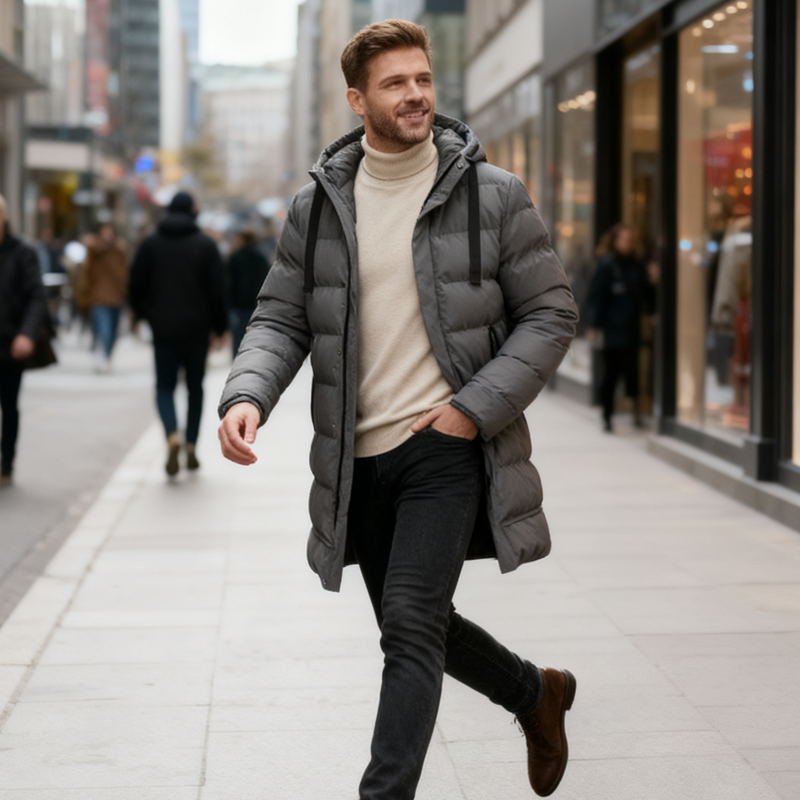 🔈🔈Handige winterproducten - 60% korting❄️Middellange donsjas voor heren met capuchon