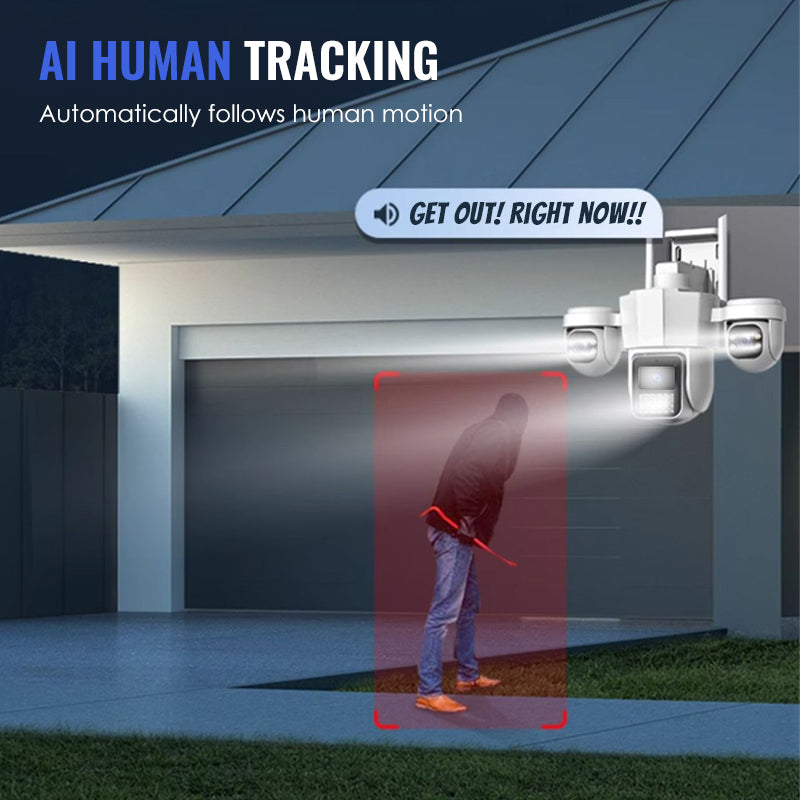 👁️ Panoramisch zicht met drie ogen, geen dodehoekbeveiliging | Intelligente 360° PTZ-beveiligingscamera 🚀