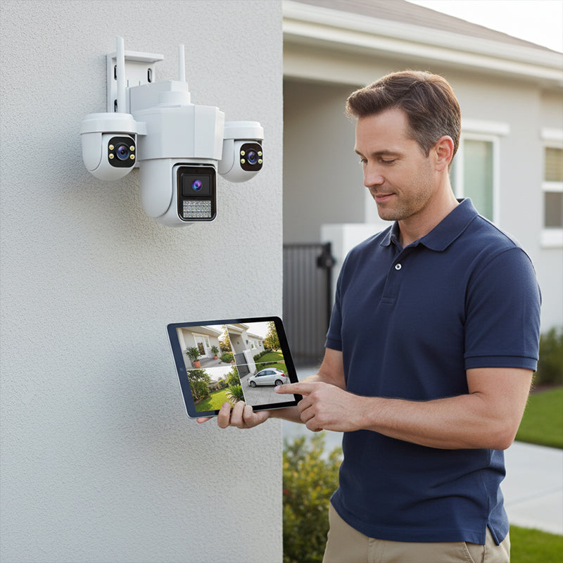 👁️ Panoramisch zicht met drie ogen, geen dodehoekbeveiliging | Intelligente 360° PTZ-beveiligingscamera 🚀