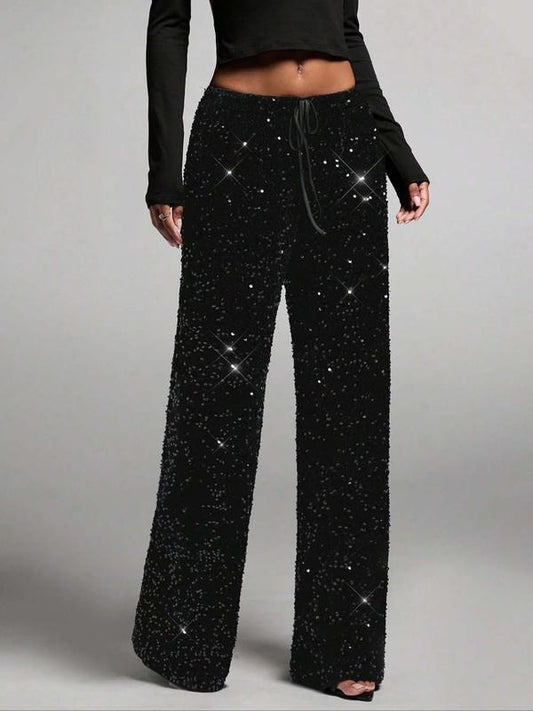 💖LAATSTE DAG UITVERKOOP 60% KORTING🥰Damesbroek met paillettenpatroon, wijde pijpen en elastische taille