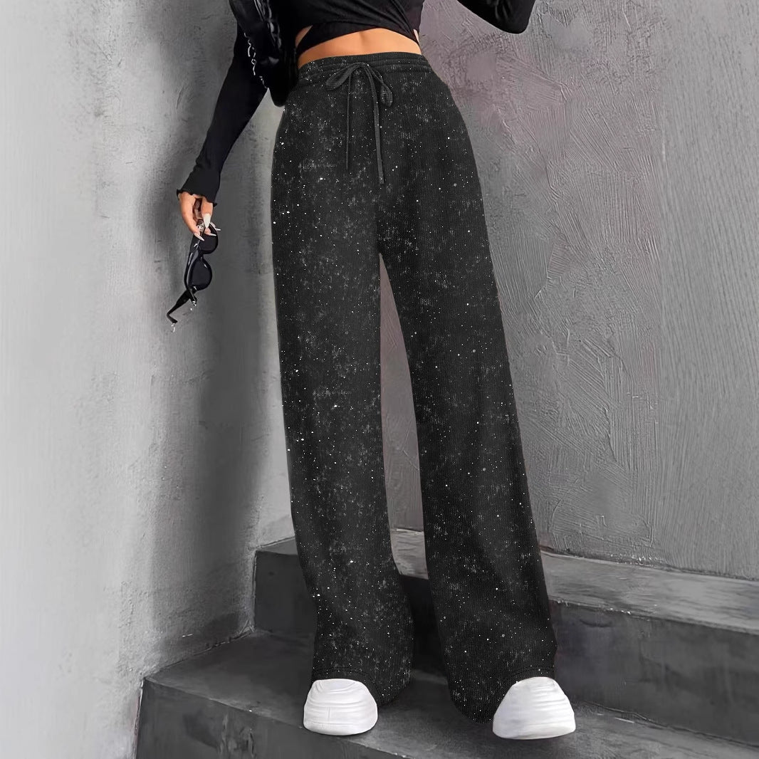 💖LAATSTE DAG UITVERKOOP 60% KORTING🥰Damesbroek met paillettenpatroon, wijde pijpen en elastische taille