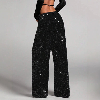 💖LAATSTE DAG UITVERKOOP 60% KORTING🥰Damesbroek met paillettenpatroon, wijde pijpen en elastische taille