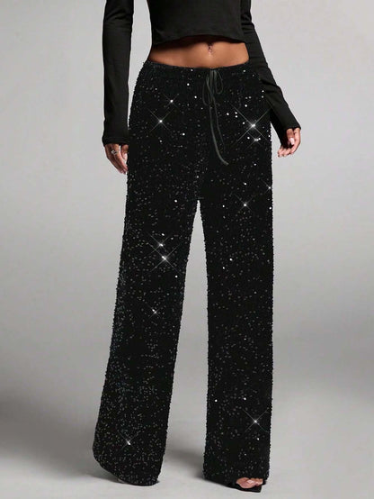💖LAATSTE DAG UITVERKOOP 60% KORTING🥰Damesbroek met paillettenpatroon, wijde pijpen en elastische taille