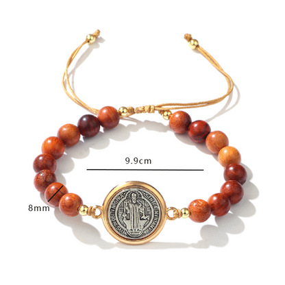🛡️Een metgezel voor de beschermer✨Natuurlijke houten kralen Sint-Benedictusarmband🎁Verstelbaar, geschikt voor zowel mannen als vrouwen