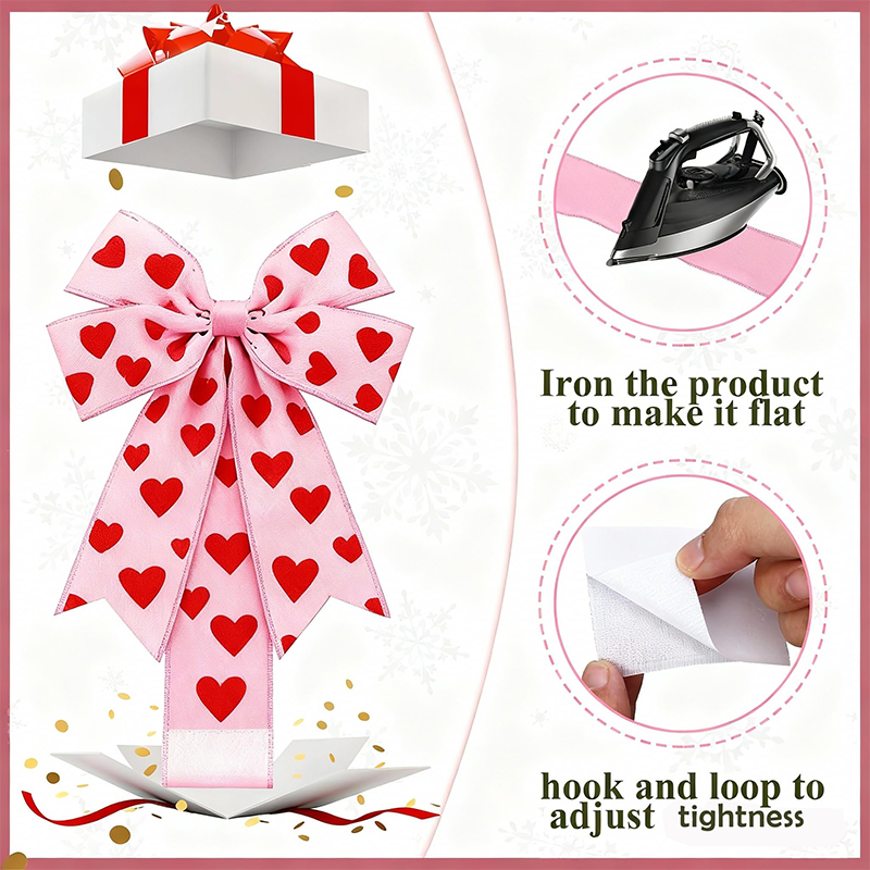 Zelfklevende achterkant, grote 3D-strik ❤️ Elegant hartvormig lint | Gemakkelijk af te scheuren en op te plakken ✨ Een must-have voor kerstversieringen