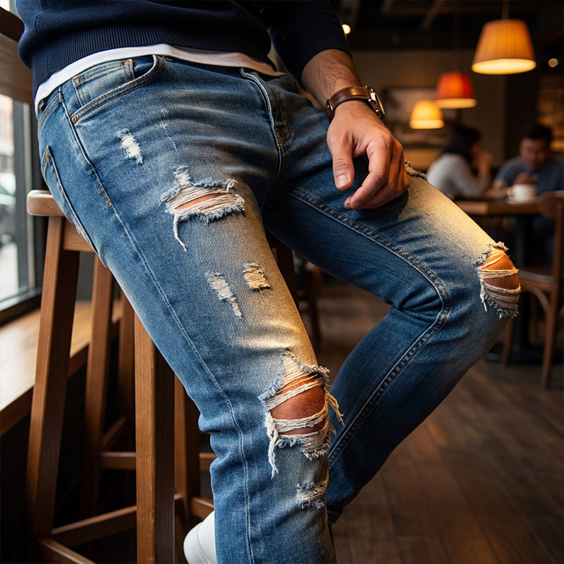 👖 60% KORTING! 🔥 Stijlvolle skinny jeans met een verwassen look voor heren – Slim fit, ademend katoen en stoere scheurdetails