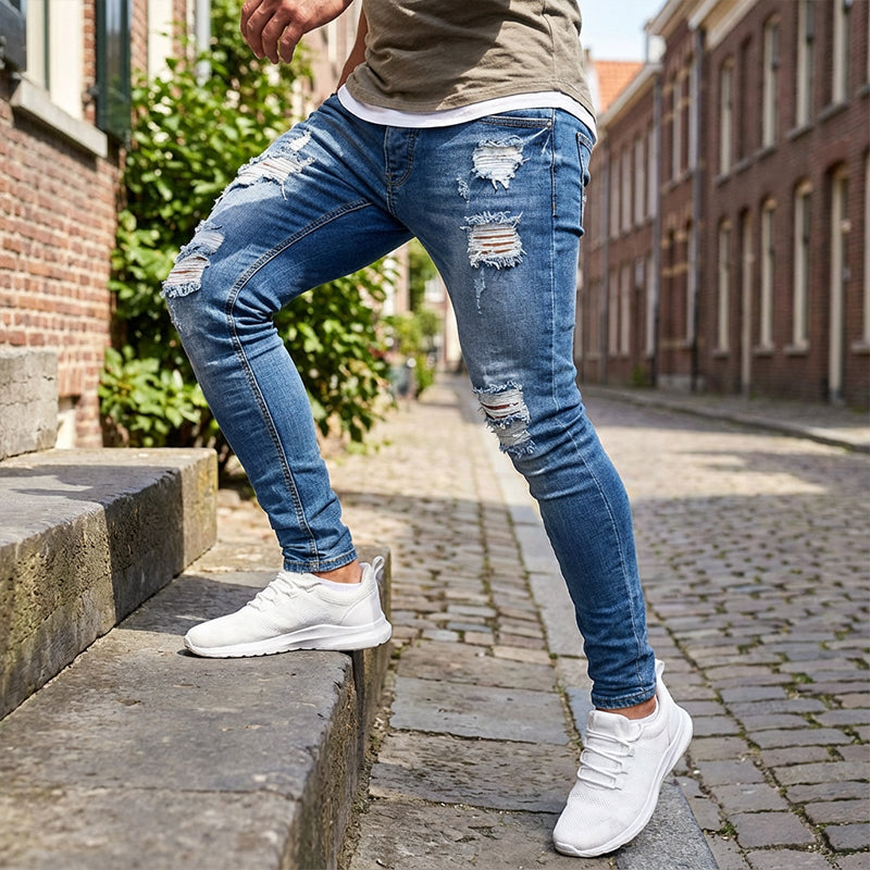 👖 60% KORTING! 🔥 Stijlvolle skinny jeans met een verwassen look voor heren – Slim fit, ademend katoen en stoere scheurdetails