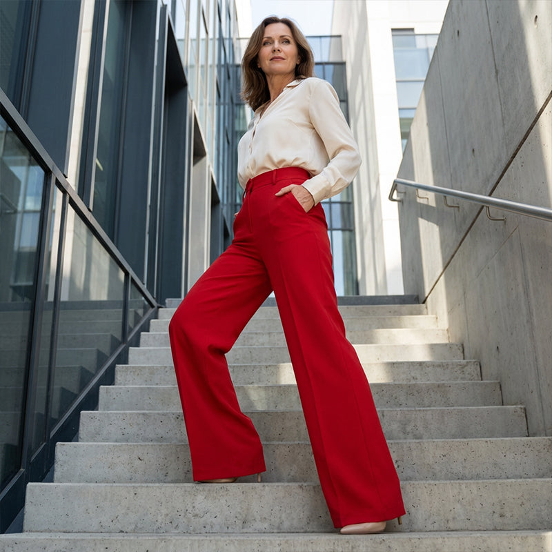 🌸LAATSTE DAG VAN DE SPECIALE AANBIEDING - 60% KORTING💕Damesbroek met hoge taille en wijde pijpen in effen kleur