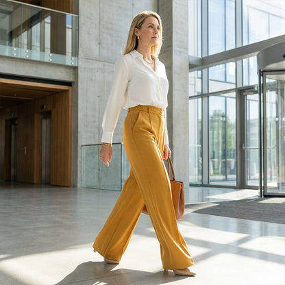 🌸LAATSTE DAG VAN DE SPECIALE AANBIEDING - 60% KORTING💕Damesbroek met hoge taille en wijde pijpen in effen kleur