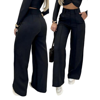 🌸LAATSTE DAG VAN DE SPECIALE AANBIEDING - 60% KORTING💕Damesbroek met hoge taille en wijde pijpen in effen kleur
