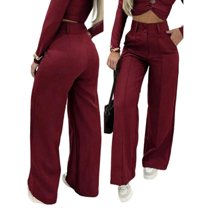 🌸LAATSTE DAG VAN DE SPECIALE AANBIEDING - 60% KORTING💕Damesbroek met hoge taille en wijde pijpen in effen kleur