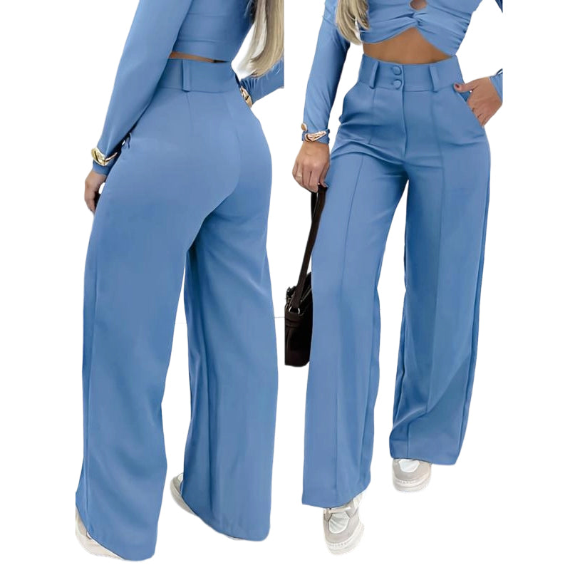 🌸LAATSTE DAG VAN DE SPECIALE AANBIEDING - 60% KORTING💕Damesbroek met hoge taille en wijde pijpen in effen kleur