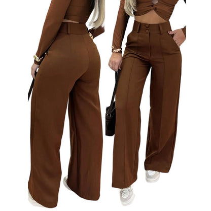 🌸LAATSTE DAG VAN DE SPECIALE AANBIEDING - 60% KORTING💕Damesbroek met hoge taille en wijde pijpen in effen kleur