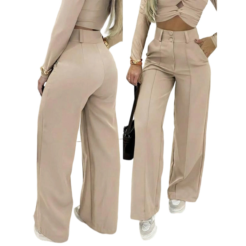 🌸LAATSTE DAG VAN DE SPECIALE AANBIEDING - 60% KORTING💕Damesbroek met hoge taille en wijde pijpen in effen kleur