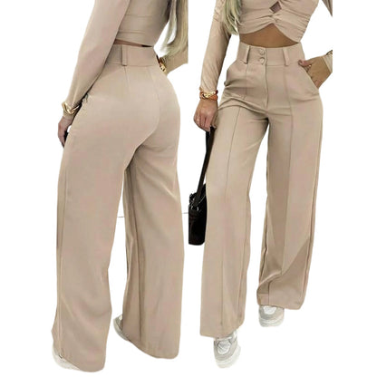 🌸LAATSTE DAG VAN DE SPECIALE AANBIEDING - 60% KORTING💕Damesbroek met hoge taille en wijde pijpen in effen kleur
