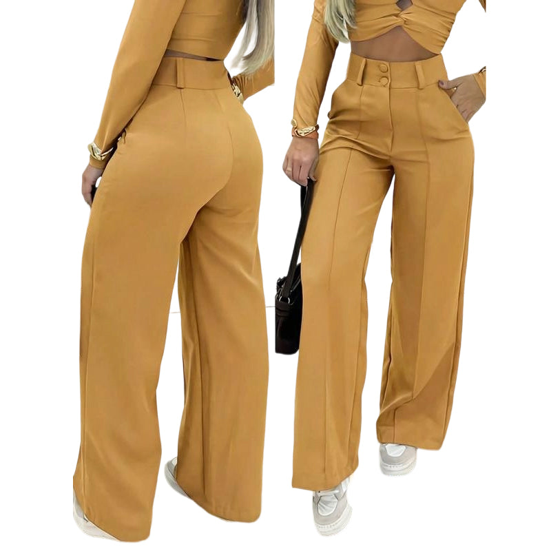 🌸LAATSTE DAG VAN DE SPECIALE AANBIEDING - 60% KORTING💕Damesbroek met hoge taille en wijde pijpen in effen kleur