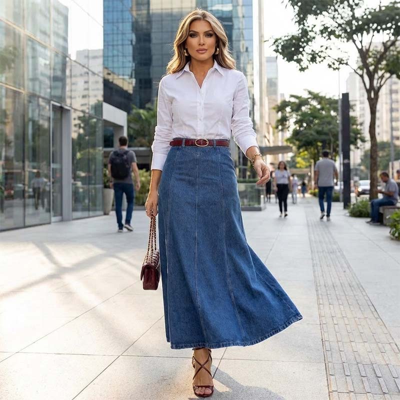 👗 NU 60% KORTING! ✨ Dames maxi-rok van denim met hoge taille en A-lijn model – flatterende pasvorm, rekbaar comfort en veelzijdige stijl 👖