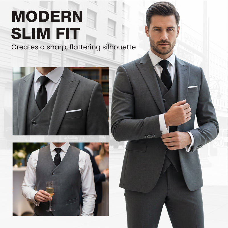👔 NU 60% KORTING! 🕴️ Slim-fit 3-delig pak voor heren – Getailleerde pasvorm, hoogwaardige stof en perfect voor formele gelegenheden 🤵