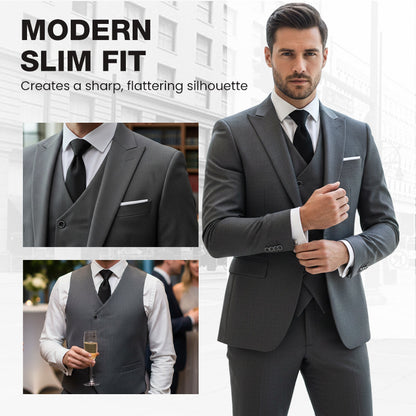 👔 NU 60% KORTING! 🕴️ Slim-fit 3-delig pak voor heren – Getailleerde pasvorm, hoogwaardige stof en perfect voor formele gelegenheden 🤵