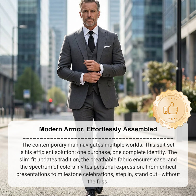 👔 NU 60% KORTING! 🕴️ Slim-fit 3-delig pak voor heren – Getailleerde pasvorm, hoogwaardige stof en perfect voor formele gelegenheden 🤵