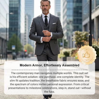 👔 NU 60% KORTING! 🕴️ Slim-fit 3-delig pak voor heren – Getailleerde pasvorm, hoogwaardige stof en perfect voor formele gelegenheden 🤵