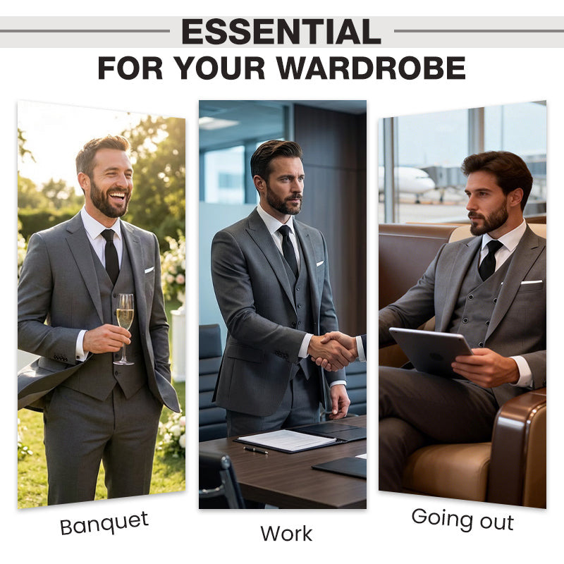 👔 NU 60% KORTING! 🕴️ Slim-fit 3-delig pak voor heren – Getailleerde pasvorm, hoogwaardige stof en perfect voor formele gelegenheden 🤵