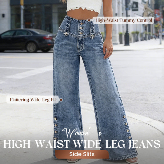 🔈🔈2026 NIEUWE AANWINSTEN - HOT SELLERS🔥👖Hoge taille jeans met wijde pijpen – gemakkelijk aan te trekken! Zijsplitten laten de wind binnen en houden je koel. 🌸