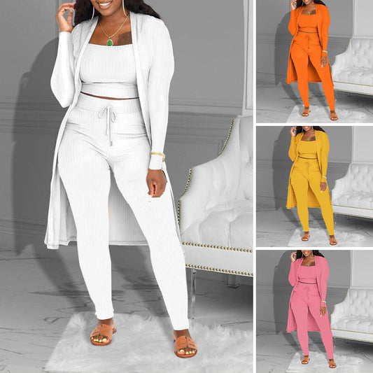 💃LAATSTE DAG UITVERKOOP - 60% KORTING🔥Casual 3-delige gebreide set – crop top, vest en broek💞