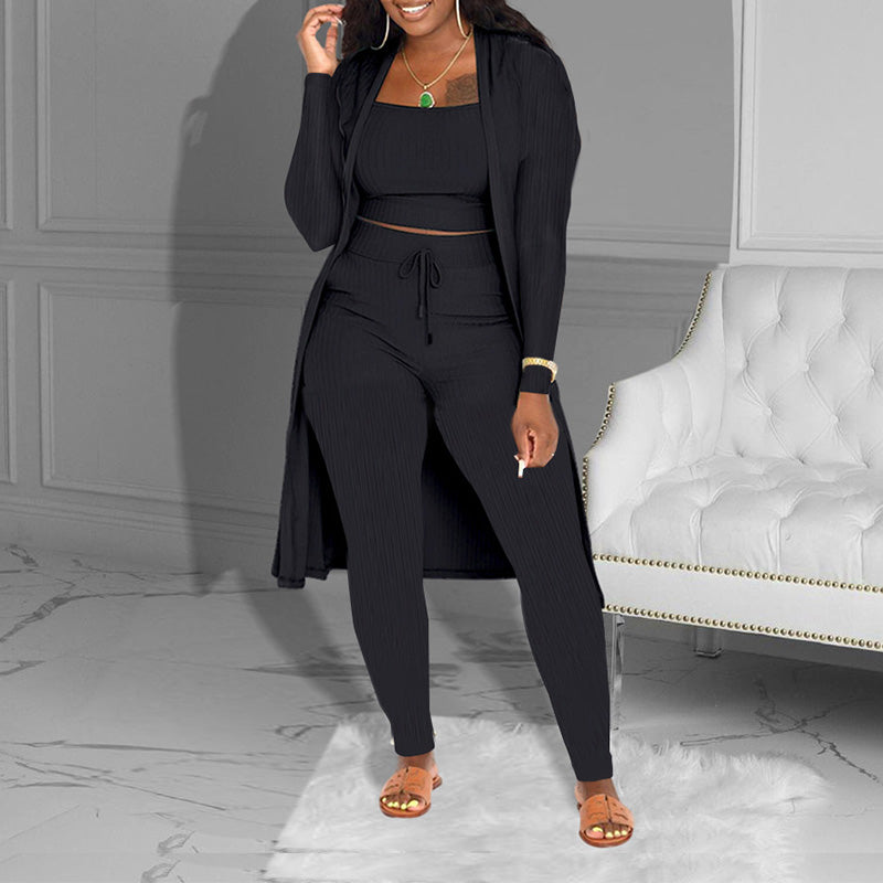 💃LAATSTE DAG UITVERKOOP - 60% KORTING🔥Casual 3-delige gebreide set – crop top, vest en broek💞