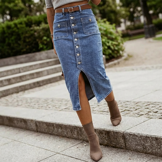🔈🔈NU 60% KORTING👗Denim rok met hoge taille en knoopsluiting aan de voorkant