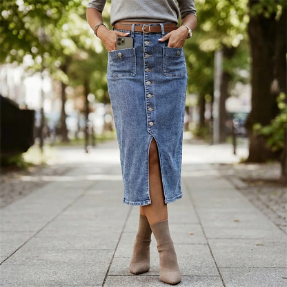 🔈🔈NU 60% KORTING👗Denim rok met hoge taille en knoopsluiting aan de voorkant