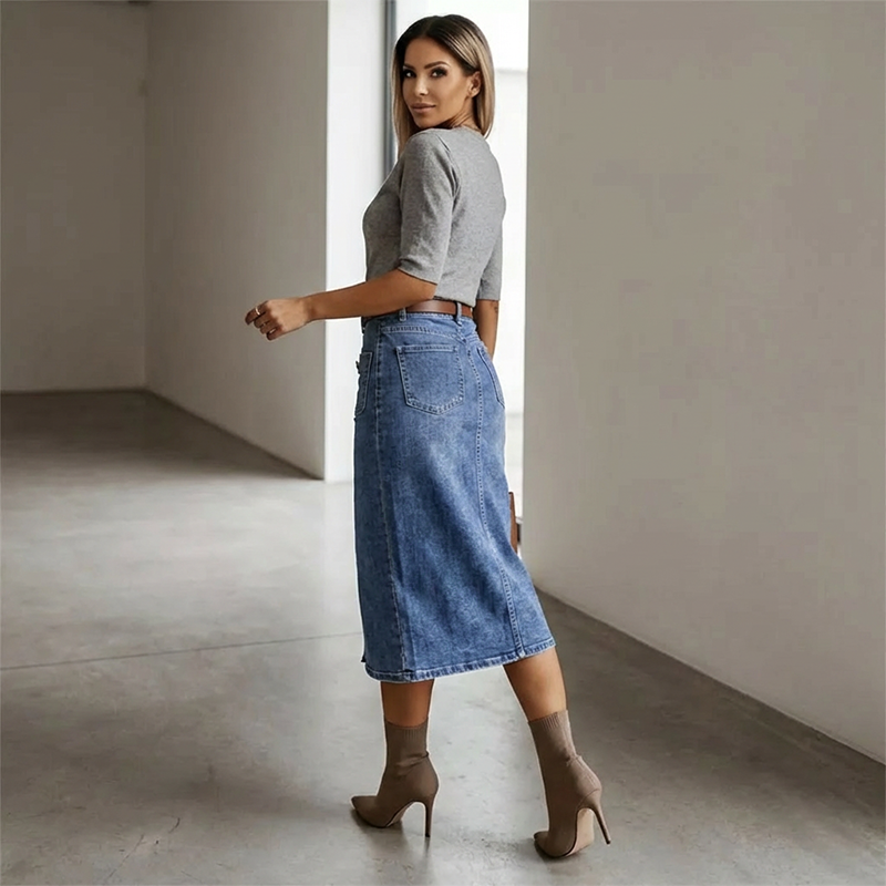 🔈🔈NU 60% KORTING👗Denim rok met hoge taille en knoopsluiting aan de voorkant