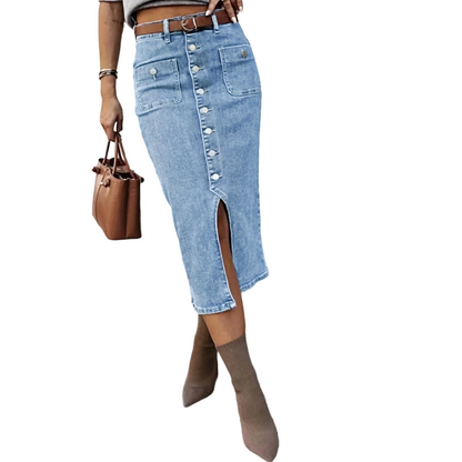 🔈🔈NU 60% KORTING👗Denim rok met hoge taille en knoopsluiting aan de voorkant