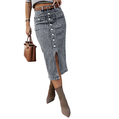 🔈🔈NU 60% KORTING👗Denim rok met hoge taille en knoopsluiting aan de voorkant