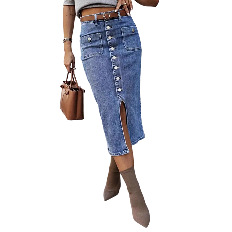 🔈🔈NU 60% KORTING👗Denim rok met hoge taille en knoopsluiting aan de voorkant
