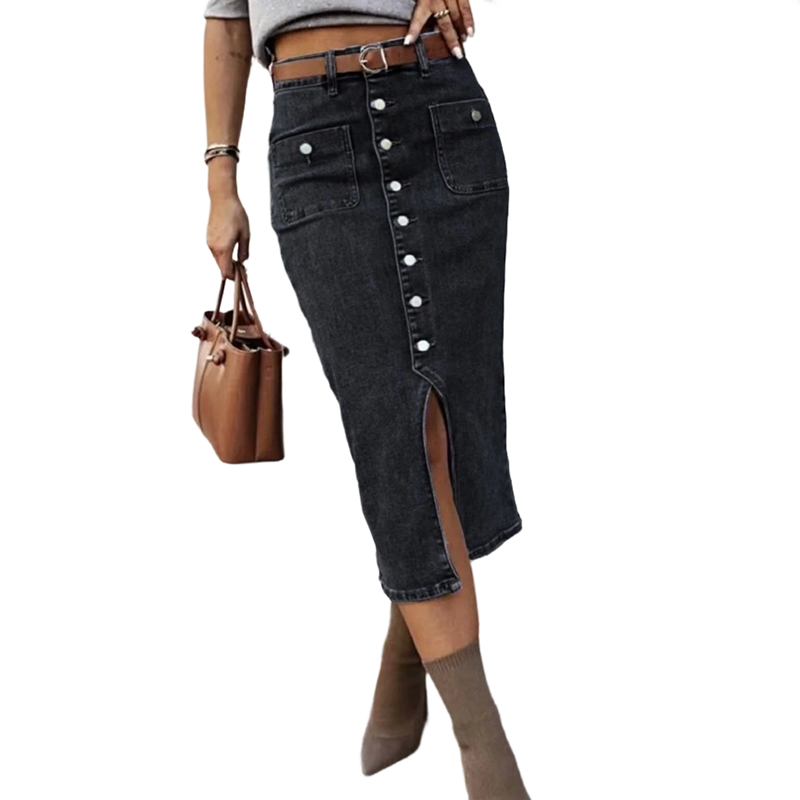🔈🔈NU 60% KORTING👗Denim rok met hoge taille en knoopsluiting aan de voorkant