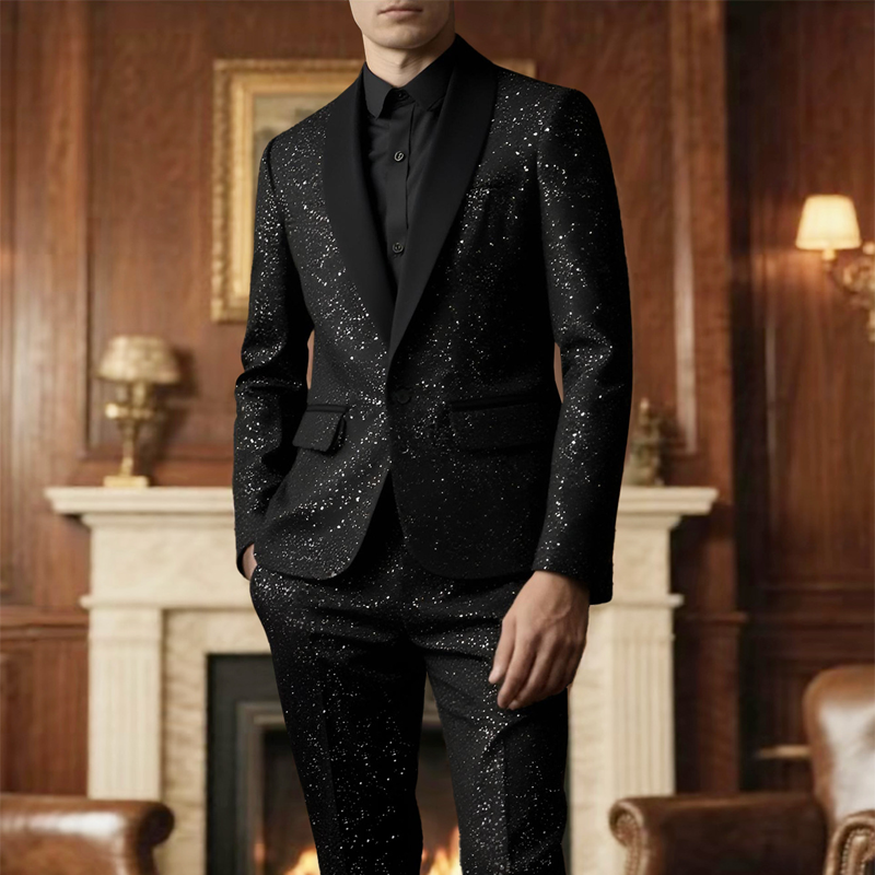 🔈🔈NIEUWE COLLECTIE 2026 - 60% KORTING !!!🧥👖Zwarte glitter smokingset voor heren