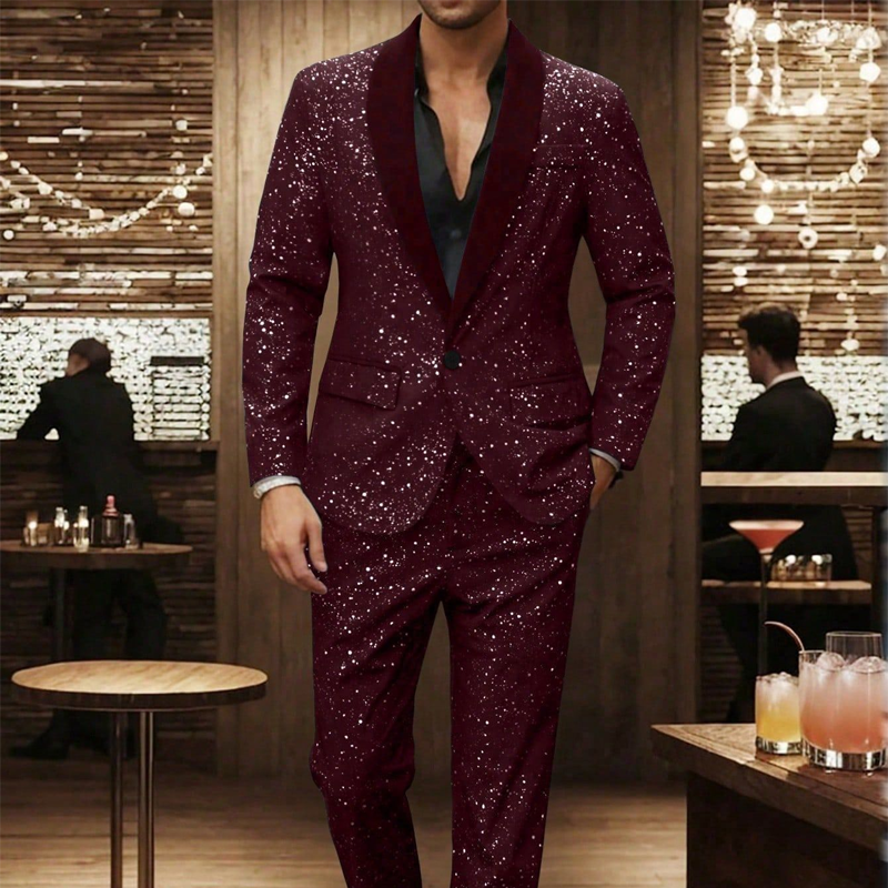 🔈🔈NIEUWE COLLECTIE 2026 - 60% KORTING !!!🧥👖Zwarte glitter smokingset voor heren