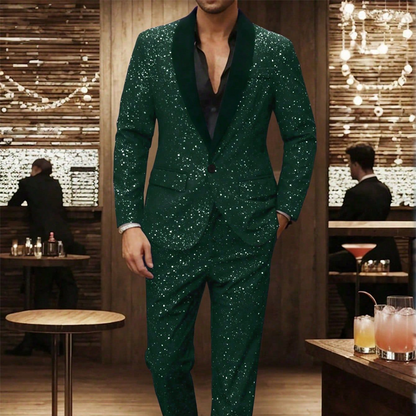 🔈🔈NIEUWE COLLECTIE 2026 - 60% KORTING !!!🧥👖Zwarte glitter smokingset voor heren