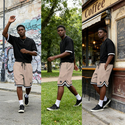 Drawstring Waist Sport Shorts with Striped Hem